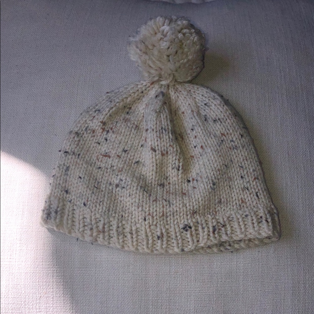 Cream Speckled Knit Pom Beanie for Kids